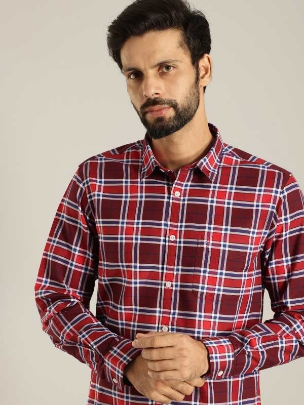 Indian Terrain Men Checkered Red Shirt